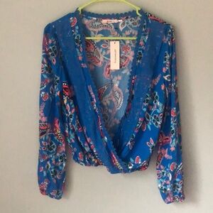 NWT Francesca's MI AMI Paisley Blue Floral Long Sleeve Top